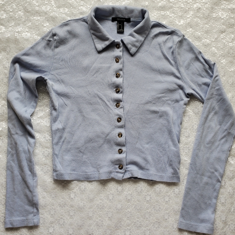 Forever 21 Blue long sleeve button up top | size s